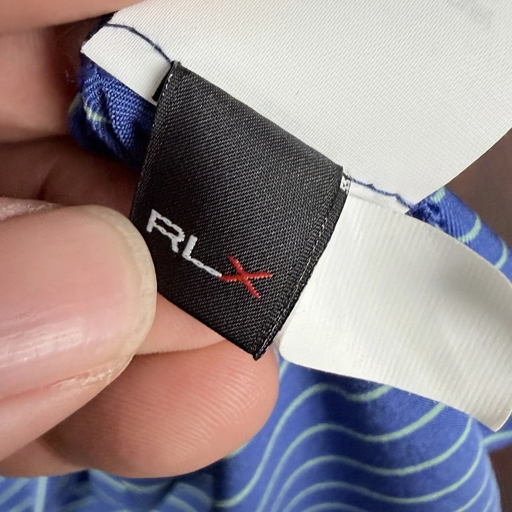 RLX Ralph Lauren‎ Polo Shirt Striped Performance Golf Stretch Blue White Men XL